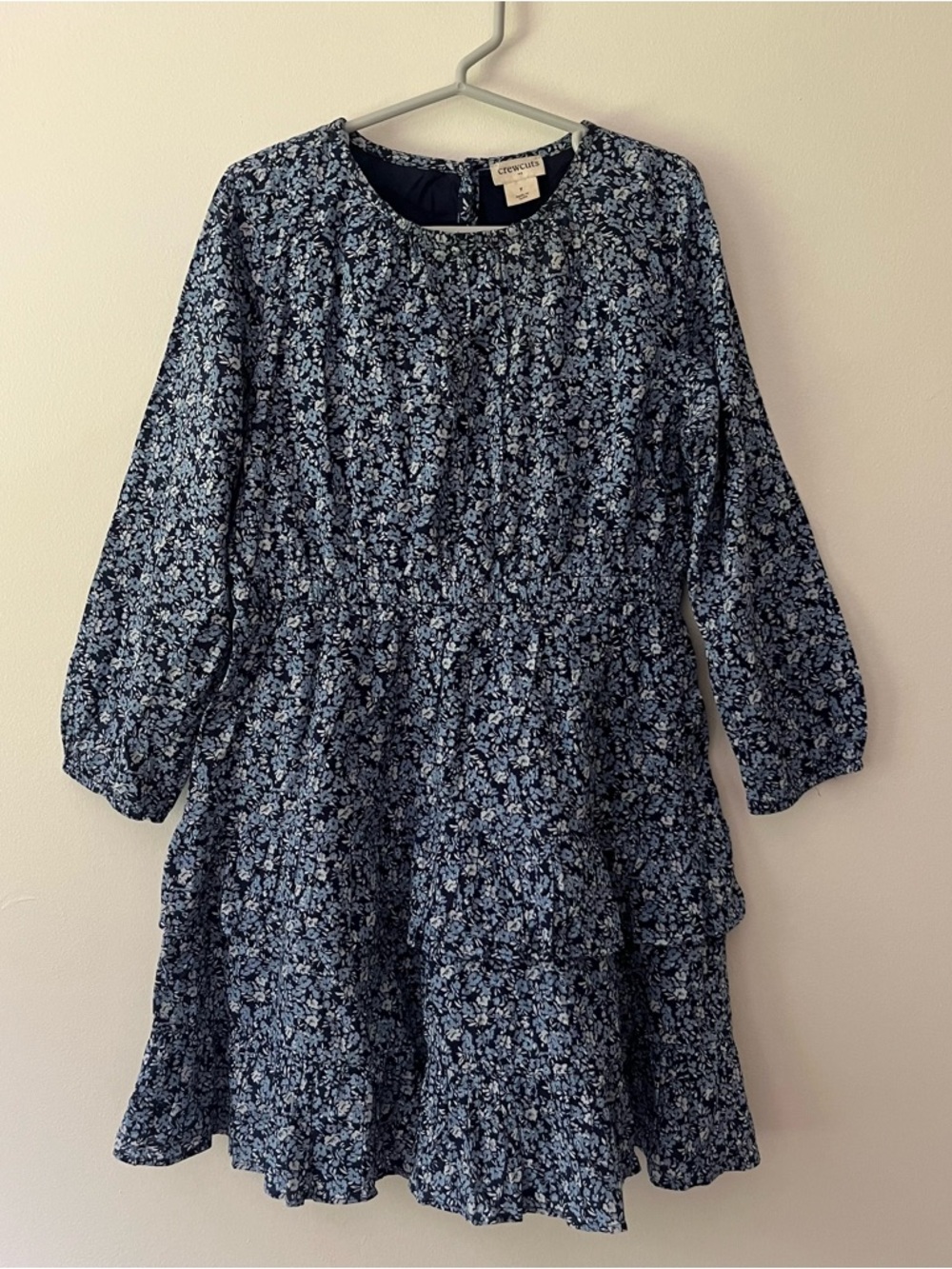 Girls J. Crew Tiered Floral Dress Blue 7 Classic Cotton Crewcuts Garden Party